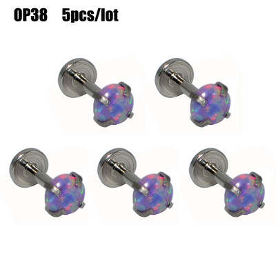 5 db/tétel Belső menetes kör alakú opál cirkon lapos aljú Labret Stud Ear Tragus porc fülbevaló ajakgyűrű Pie