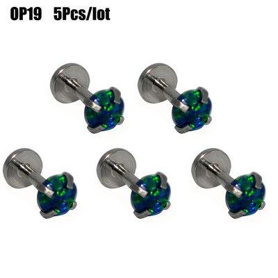 5 db/tétel Belső menetes kör alakú opál cirkon lapos aljú Labret Stud Ear Tragus porc fülbevaló ajakgyűrű Pie