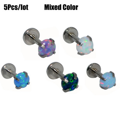 5 db/tétel Belső menetes kör alakú opál cirkon lapos aljú Labret Stud Ear Tragus porc fülbevaló ajakgyűrű Pie