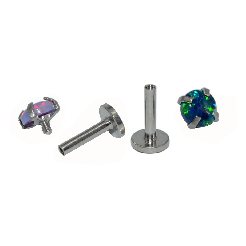 5 db/tétel Belső menetes kör alakú opál cirkon lapos aljú Labret Stud Ear Tragus porc fülbevaló ajakgyűrű Pie