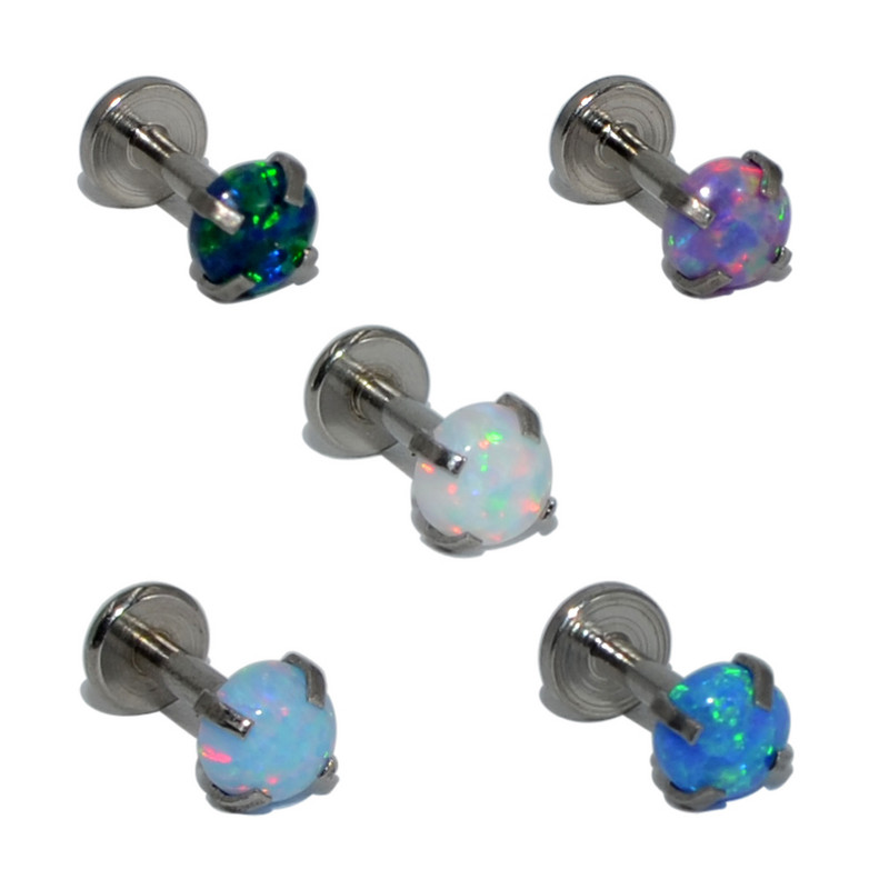 5 db/tétel Belső menetes kör alakú opál cirkon lapos aljú Labret Stud Ear Tragus porc fülbevaló ajakgyűrű Pie