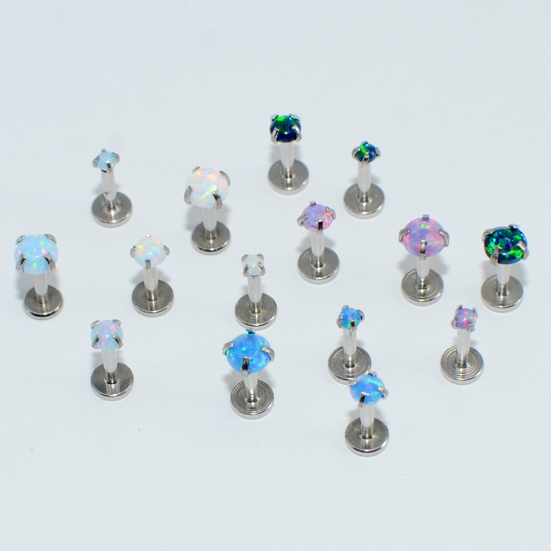 5 db/tétel Belső menetes kör alakú opál cirkon lapos aljú Labret Stud Ear Tragus porc fülbevaló ajakgyűrű Pie