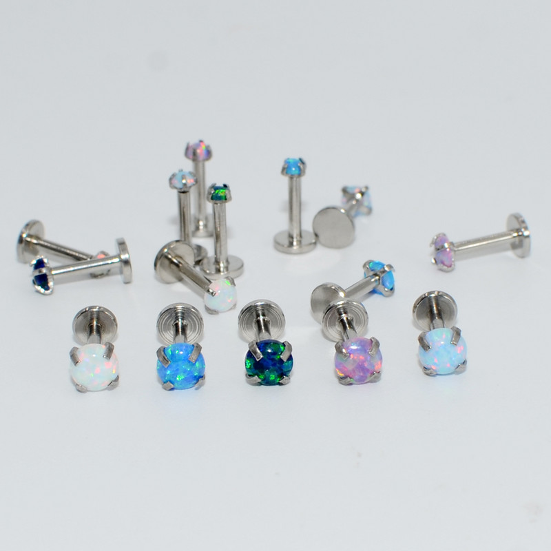 5 db/tétel Belső menetes kör alakú opál cirkon lapos aljú Labret Stud Ear Tragus porc fülbevaló ajakgyűrű Pie