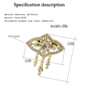 Sunspicems Елегантни кристални игли за брошка за жени Коледен подарък Златен цвят планински кристал Мароко Кафтан Сватбени бижута