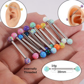 1PC oțel 38mm drept industrial barbell inel cercel șurub interior opal bilă ureche tragus Helix ureche piercing bijuterii pentru corp