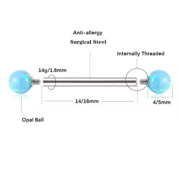 1PC Стоманена 38 мм права индустриална обеца с щанга Вътрешен винт Опалова топка Ухо Tragus Helix Пиърсинг за уши Бижута за тяло