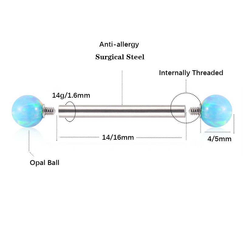 1PC oțel 38mm drept industrial barbell inel cercel șurub interior opal bilă ureche tragus Helix ureche piercing bijuterii pentru corp