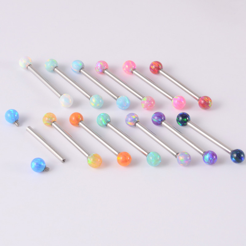 1PC oțel 38mm drept industrial barbell inel cercel șurub interior opal bilă ureche tragus Helix ureche piercing bijuterii pentru corp