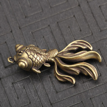 Κρεμαστό μπρελόκ χρυσόψαρο από συμπαγές χαλκό Vintage ορειχάλκινο μεταλλικό ψάρι Μπρελόκ/δαχτυλίδια Τσάντα γούρι Κλειδοθήκη Χειροποίητα έργα τέχνης Δώρα