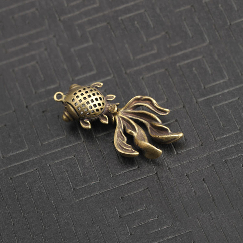 Breloc cu pește auriu din cupru solid, pandantiv, din alamă, din metal, lanțuri de chei/inele pentru geantă, cu farmec, suport pentru chei, cadouri lucrate manual