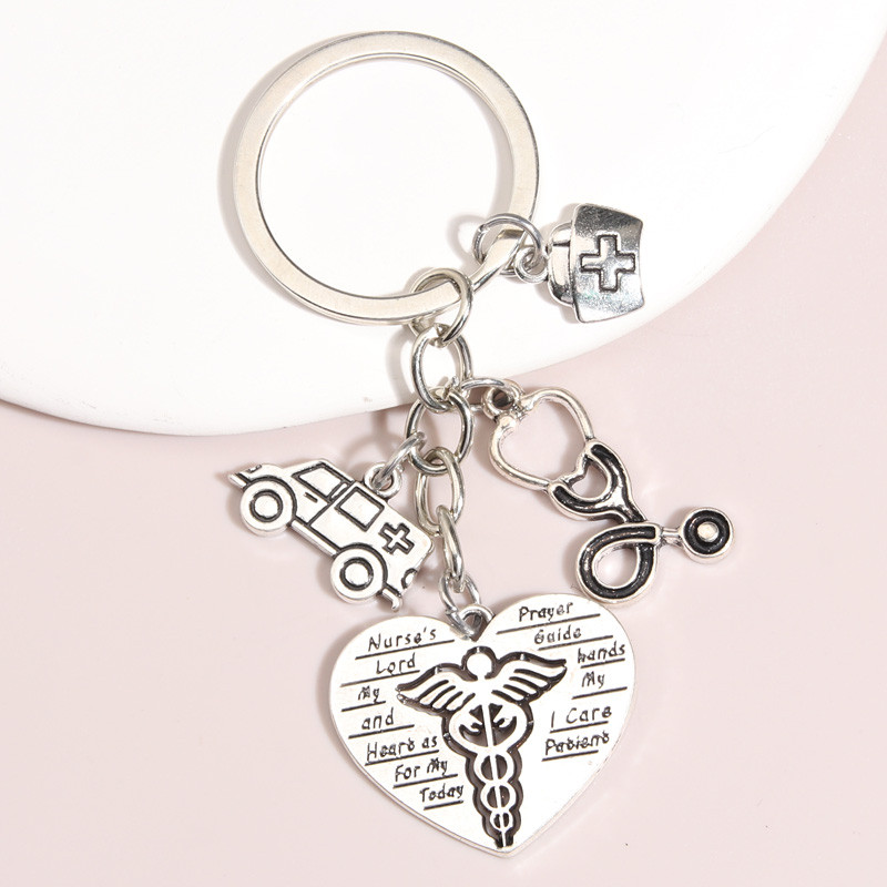 Breloc medic Ambulanță șapcă asistentă stetoscop breloc caduceu simbol medical lanțuri cheie pentru cadouri asistentă bijuterii lucrate manual