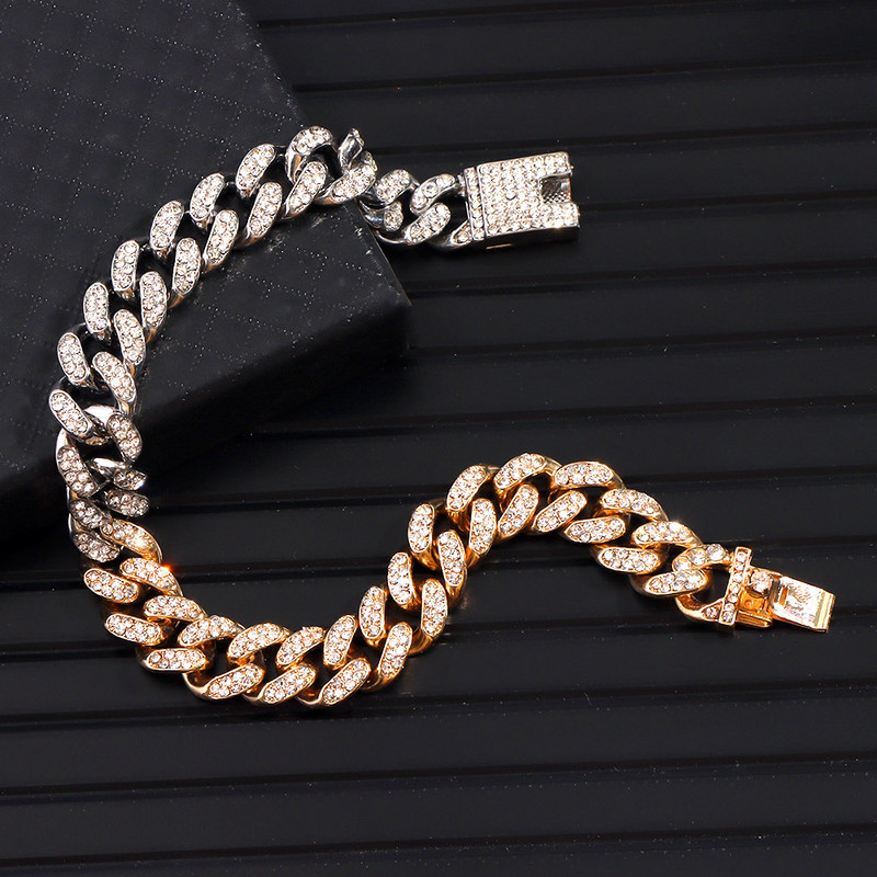 Hip Hop Rock kulla hõbedase värviga Miami Kuuba jalavõru ehted Naiste meeste liitmine kristallist turske metallist kett jalavõrud Räppar ehted
