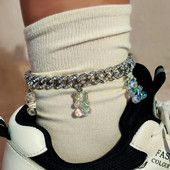 Brățară de gleznă cu legături cubaneze din Miami punk pentru femei și bărbați Breloc drăguț cu ursuleț de gumă, din metal gros, cadouri de petrecere, bijuterii noi