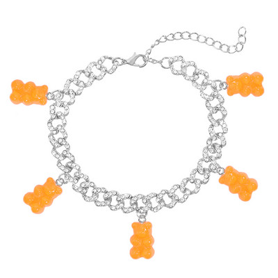 Brățară de gleznă cu legături cubaneze din Miami punk pentru femei și bărbați Breloc drăguț cu ursuleț de gumă, din metal gros, cadouri de petrecere, bijuterii noi