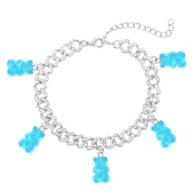 Brățară de gleznă cu legături cubaneze din Miami punk pentru femei și bărbați Breloc drăguț cu ursuleț de gumă, din metal gros, cadouri de petrecere, bijuterii noi