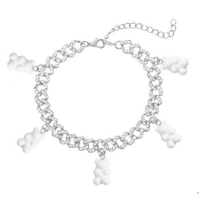 Brățară de gleznă cu legături cubaneze din Miami punk pentru femei și bărbați Breloc drăguț cu ursuleț de gumă, din metal gros, cadouri de petrecere, bijuterii noi