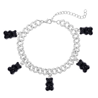 Brățară de gleznă cu legături cubaneze din Miami punk pentru femei și bărbați Breloc drăguț cu ursuleț de gumă, din metal gros, cadouri de petrecere, bijuterii noi