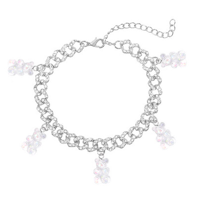 Brățară de gleznă cu legături cubaneze din Miami punk pentru femei și bărbați Breloc drăguț cu ursuleț de gumă, din metal gros, cadouri de petrecere, bijuterii noi