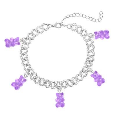 Brățară de gleznă cu legături cubaneze din Miami punk pentru femei și bărbați Breloc drăguț cu ursuleț de gumă, din metal gros, cadouri de petrecere, bijuterii noi