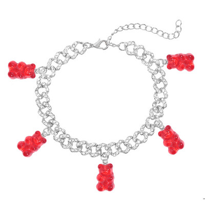 Brățară de gleznă cu legături cubaneze din Miami punk pentru femei și bărbați Breloc drăguț cu ursuleț de gumă, din metal gros, cadouri de petrecere, bijuterii noi