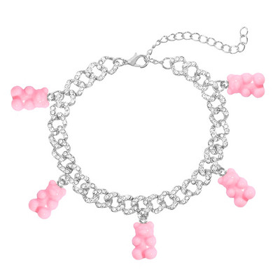 Brățară de gleznă cu legături cubaneze din Miami punk pentru femei și bărbați Breloc drăguț cu ursuleț de gumă, din metal gros, cadouri de petrecere, bijuterii noi