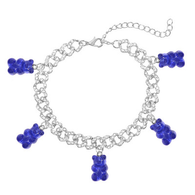 Brățară de gleznă cu legături cubaneze din Miami punk pentru femei și bărbați Breloc drăguț cu ursuleț de gumă, din metal gros, cadouri de petrecere, bijuterii noi