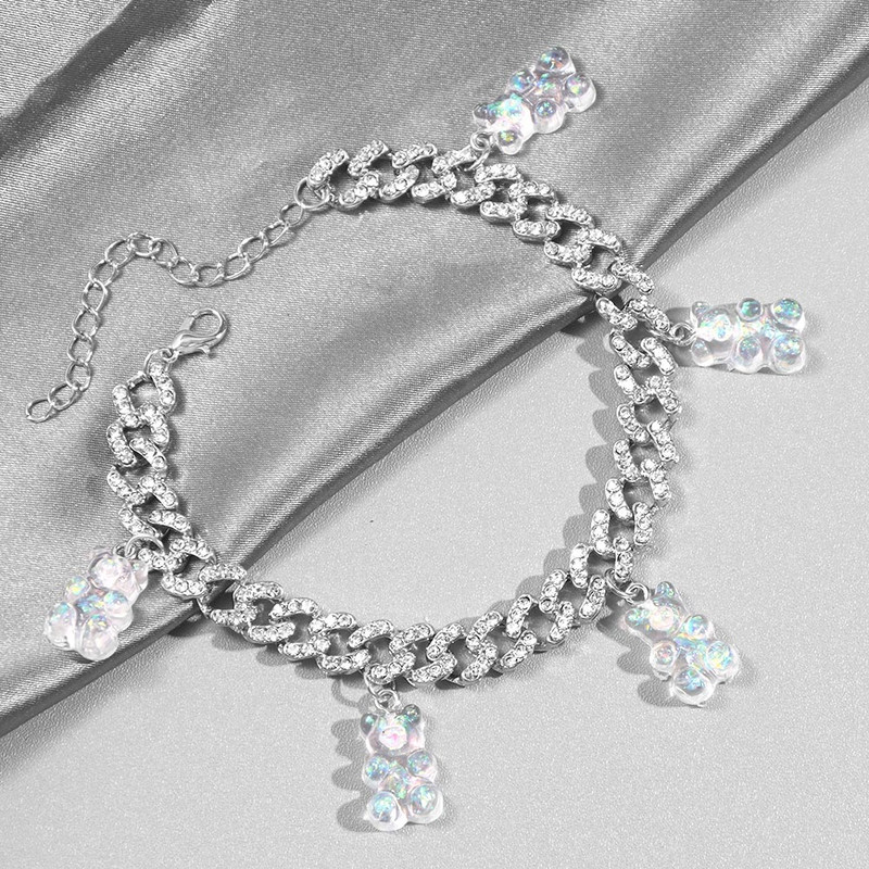 Brățară de gleznă cu legături cubaneze din Miami punk pentru femei și bărbați Breloc drăguț cu ursuleț de gumă, din metal gros, cadouri de petrecere, bijuterii noi