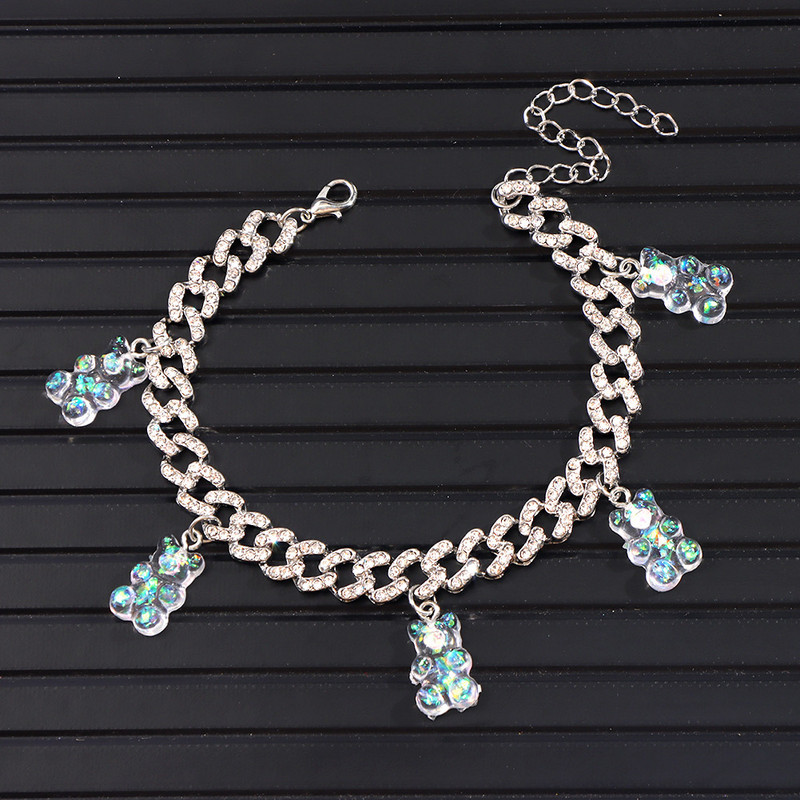 Brățară de gleznă cu legături cubaneze din Miami punk pentru femei și bărbați Breloc drăguț cu ursuleț de gumă, din metal gros, cadouri de petrecere, bijuterii noi