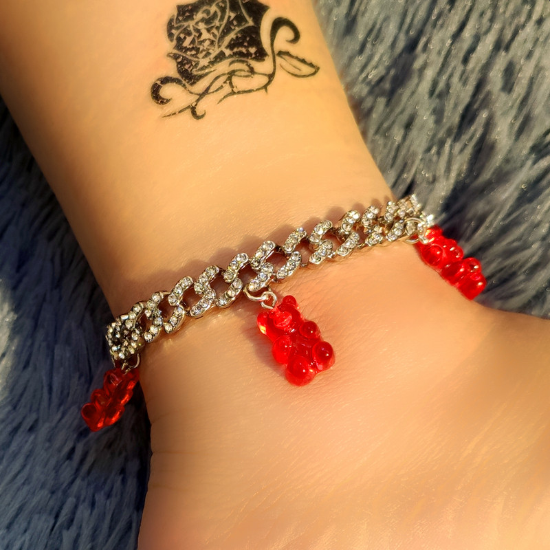 Brățară de gleznă cu legături cubaneze din Miami punk pentru femei și bărbați Breloc drăguț cu ursuleț de gumă, din metal gros, cadouri de petrecere, bijuterii noi