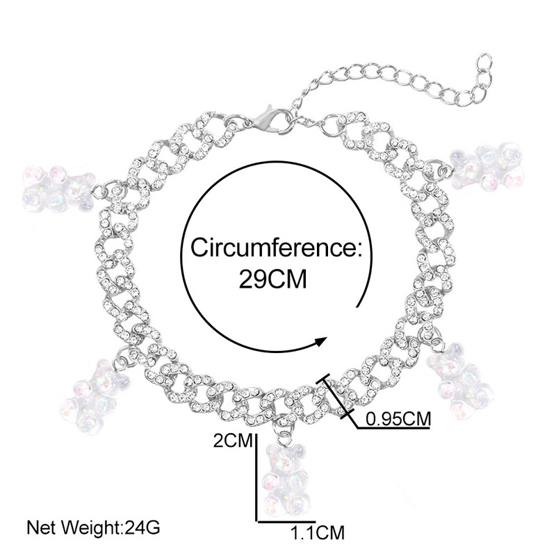 Brățară de gleznă cu legături cubaneze din Miami punk pentru femei și bărbați Breloc drăguț cu ursuleț de gumă, din metal gros, cadouri de petrecere, bijuterii noi