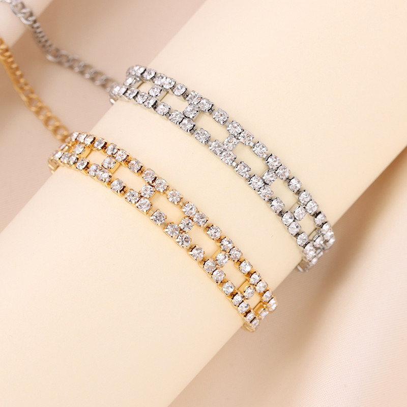 Hip Hop Geometric Strass Tenis gleznă pentru femei Bling simplu Strat dublu Lant de cristal pentru gleznă Sandale desculțe Bijuterii noi