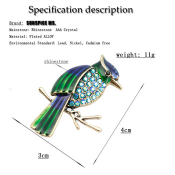 Нов стил Дамски кристали Птица Животни Брошка Игли Цветен емайл Дики Златен цвят Брошки Костюм Шал Ревер Детски фестивални подаръци