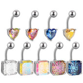 1 buc. Inele de piercing la buric, cu zircon, inimă colorată, piercing pentru buric, bijuterie pătrată, inele pentru buric, piercing, bijuterii de corp pentru femei, îmbrăcăminte de plajă