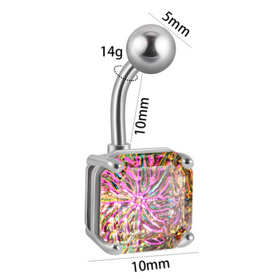 1 buc. Inele de piercing la buric, cu zircon, inimă colorată, piercing pentru buric, bijuterie pătrată, inele pentru buric, piercing, bijuterii de corp pentru femei, îmbrăcăminte de plajă