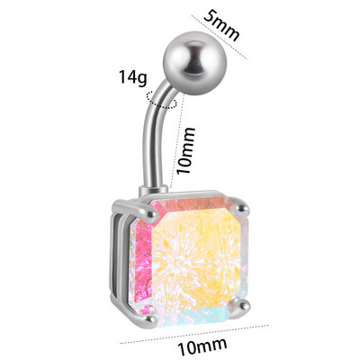 1 buc. Inele de piercing la buric, cu zircon, inimă colorată, piercing pentru buric, bijuterie pătrată, inele pentru buric, piercing, bijuterii de corp pentru femei, îmbrăcăminte de plajă