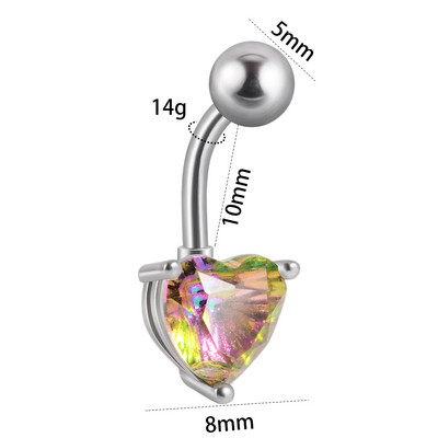 1 buc. Inele de piercing la buric, cu zircon, inimă colorată, piercing pentru buric, bijuterie pătrată, inele pentru buric, piercing, bijuterii de corp pentru femei, îmbrăcăminte de plajă