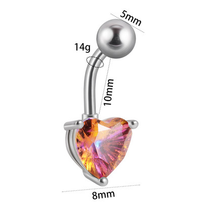 1 buc. Inele de piercing la buric, cu zircon, inimă colorată, piercing pentru buric, bijuterie pătrată, inele pentru buric, piercing, bijuterii de corp pentru femei, îmbrăcăminte de plajă