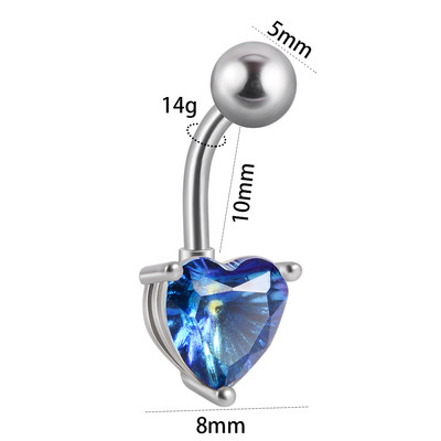 1 buc. Inele de piercing la buric, cu zircon, inimă colorată, piercing pentru buric, bijuterie pătrată, inele pentru buric, piercing, bijuterii de corp pentru femei, îmbrăcăminte de plajă