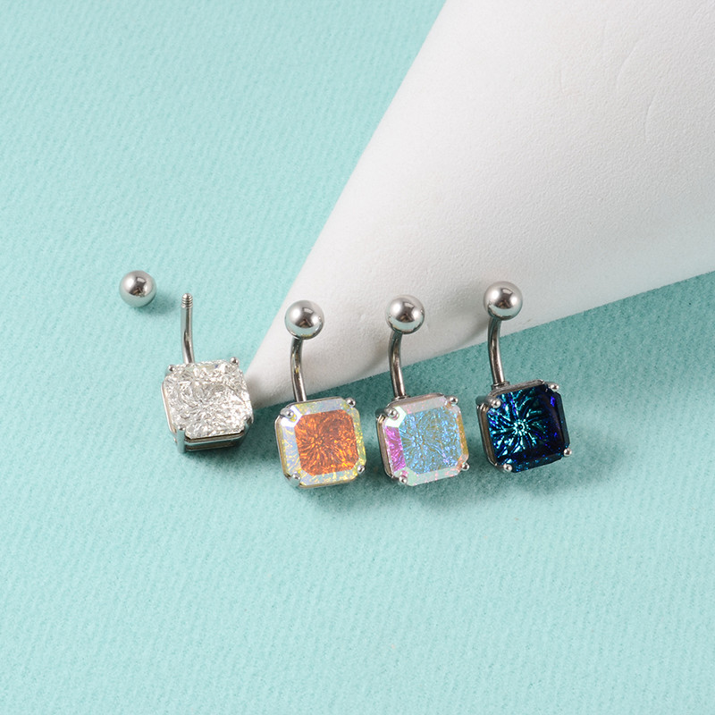 1 buc. Inele de piercing la buric, cu zircon, inimă colorată, piercing pentru buric, bijuterie pătrată, inele pentru buric, piercing, bijuterii de corp pentru femei, îmbrăcăminte de plajă