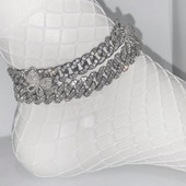 HipHop Rock Baguette Cristal Fluture Chunky Lanț de metal Anklets Bijuterii Cu ridicata Strălucitor Miami Cuban Link Anklet pentru femei bărbați