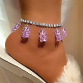 Boemia drăguț de desene animate urs pandantiv tenis lanț glezne brățări pentru femei fete urs transparent stras bijuterii desculț