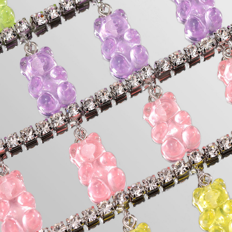 Boemia drăguț de desene animate urs pandantiv tenis lanț glezne brățări pentru femei fete urs transparent stras bijuterii desculț