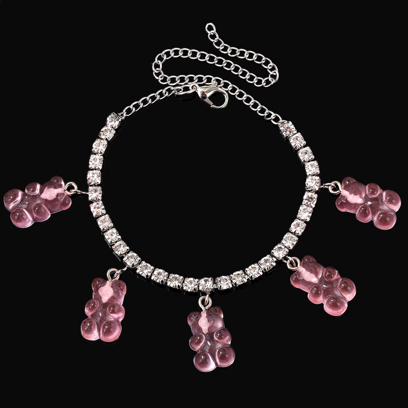 Boemia drăguț de desene animate urs pandantiv tenis lanț glezne brățări pentru femei fete urs transparent stras bijuterii desculț