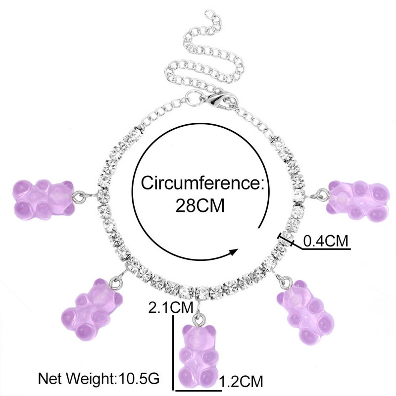 Boemia drăguț de desene animate urs pandantiv tenis lanț glezne brățări pentru femei fete urs transparent stras bijuterii desculț