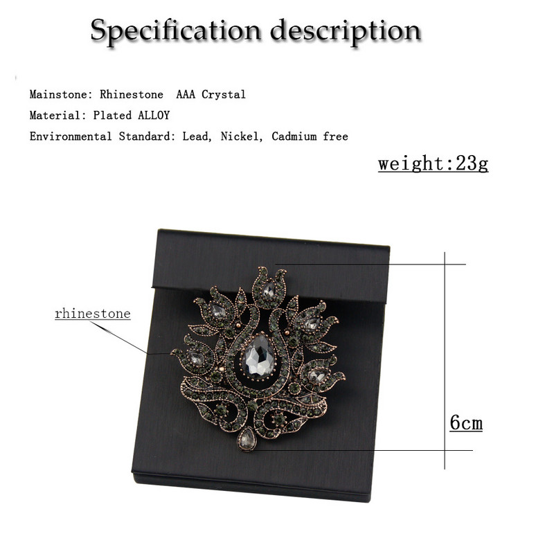 Sunspicems broșe turcești de cristal gri vintage pentru femei, ace de hijab cu flori de culoare aurie retro, cadou de bijuterii de nuntă de mireasă indiană