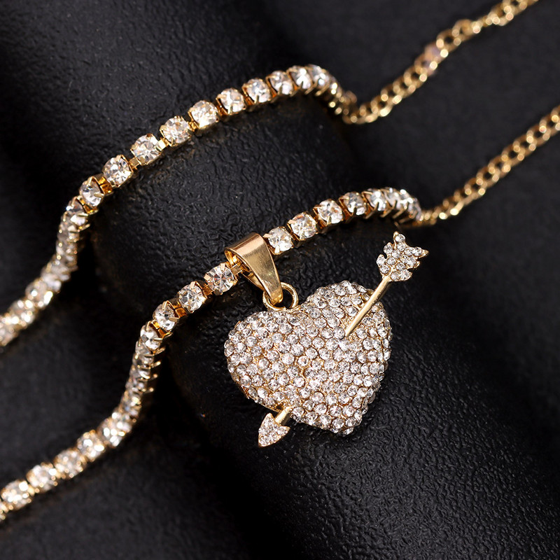 Pandantiv strălucitor cu inimă cu strass, gleznă de plajă de vară pentru femei, lanț de tenis de cristal multi-strat, brățară de gleznă de dragoste, bijuterii