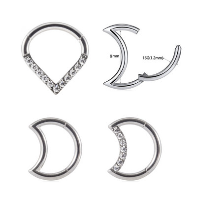 1 бр. Панти Tear Drop Moon Segment Ring Pregrada Nose Clicker Piercing Cz Устна Labret Ухо Трагус Хрущял Daith Helix Обеца 16g