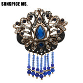 Sunspice Ms Vintage turcesc Retro mărgele rășină broșă bijuterii de culoare auriu antice vopsea neagră floare goală etnic nunta pin cadou