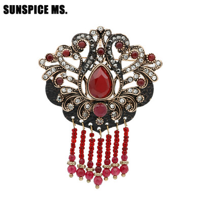 Sunspice Ms Vintage turcesc Retro mărgele rășină broșă bijuterii de culoare auriu antice vopsea neagră floare goală etnic nunta pin cadou