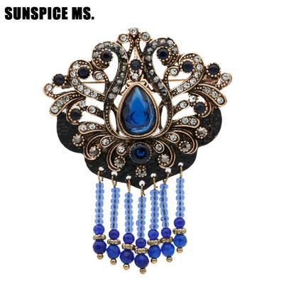 Sunspice Ms Vintage turcesc Retro mărgele rășină broșă bijuterii de culoare auriu antice vopsea neagră floare goală etnic nunta pin cadou